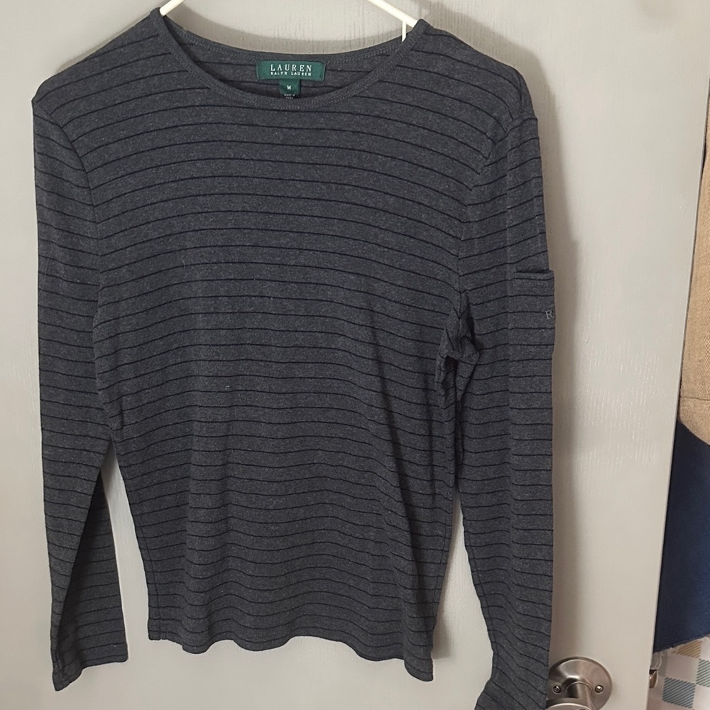 Lauren Ralph Lauren Gray Striped Long Sleeve Tee
